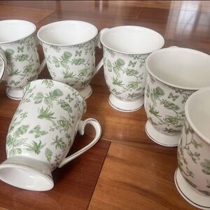 Grace Teaware Green Gold Accent Trim Floral Porcelain Set Of 8 Mugs Cups NEW